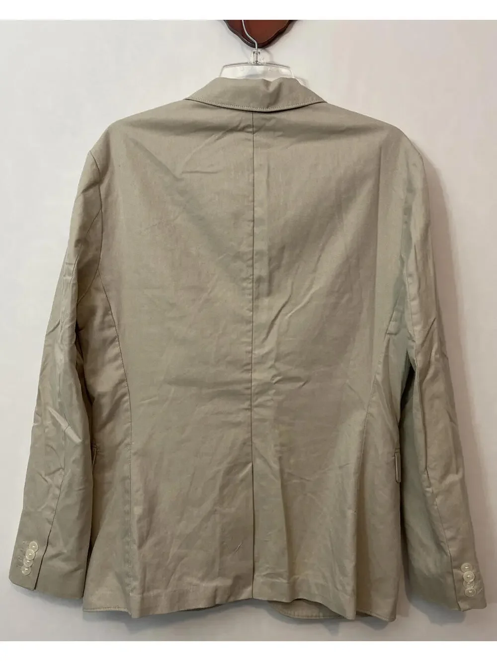 Express Mens Small Beige Cotton 2-Button Pleated Lined Pocketed Sport Coat! A4